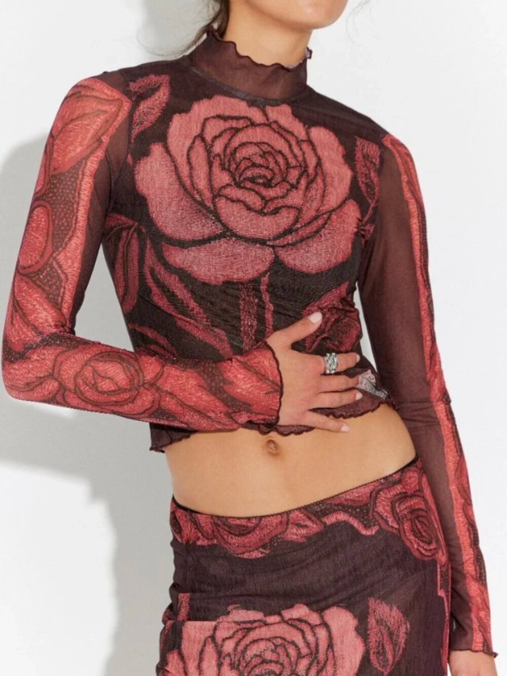 FREE PEOPLE NWT The Shadow Printed Midi Skirt Set / Red Combo - S - Picture 3 of 3